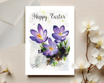 Easter Cards | Spring Crocus Easter Card | Watercolor Easter Card Handmade | Easter Greeting Card | Happy Easter Card | Purple