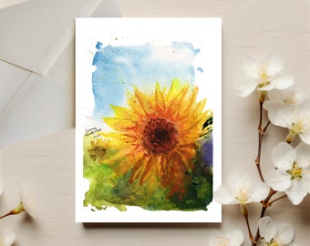 Sunflower Card | Watercolor Greeting Card of Sunflowers