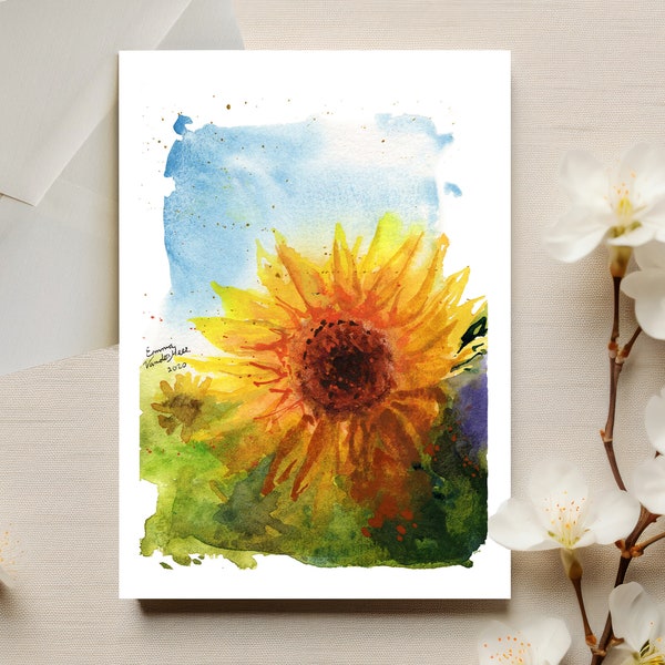 Sunflower Card | Watercolor Greeting Card of Sunflowers