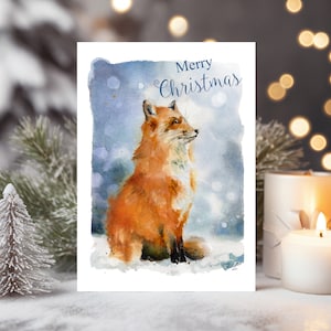 Carte de Noël renard | Aquarelle peinte à la main de cartes de Noël représentant un renard