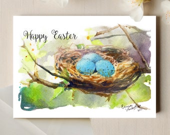 Easter Cards | Easter Cards Handmade | Watercolor Card for Easter | Easter Egg Card | Robin Nest Easter Card