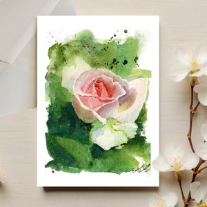 Grußkarte mit Rose | Blanko Grußkarten | Botanische Grußkarte | Aquarell Karte | Kunst Grußkarte | Fine Art Druck