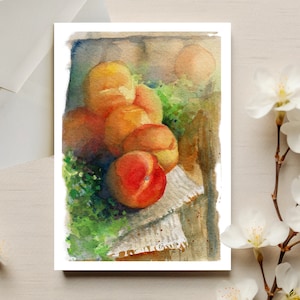 Carte de voeux de pêches | Cartes de voeux vierges | Nature morte | Cartes d'aquarelle | de voeux Fruits | Cartes de voeux faites main