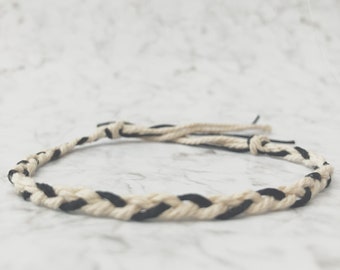Sailor’s Twine bracelet in natural twine and black nylon ~ handmade friendship bracelet ~ woven bracelet.