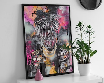 Juice wrld Poster, wall art, fanart, musical rap artist graffiti style, juice painting, 999, musician, rapper, legends Never die