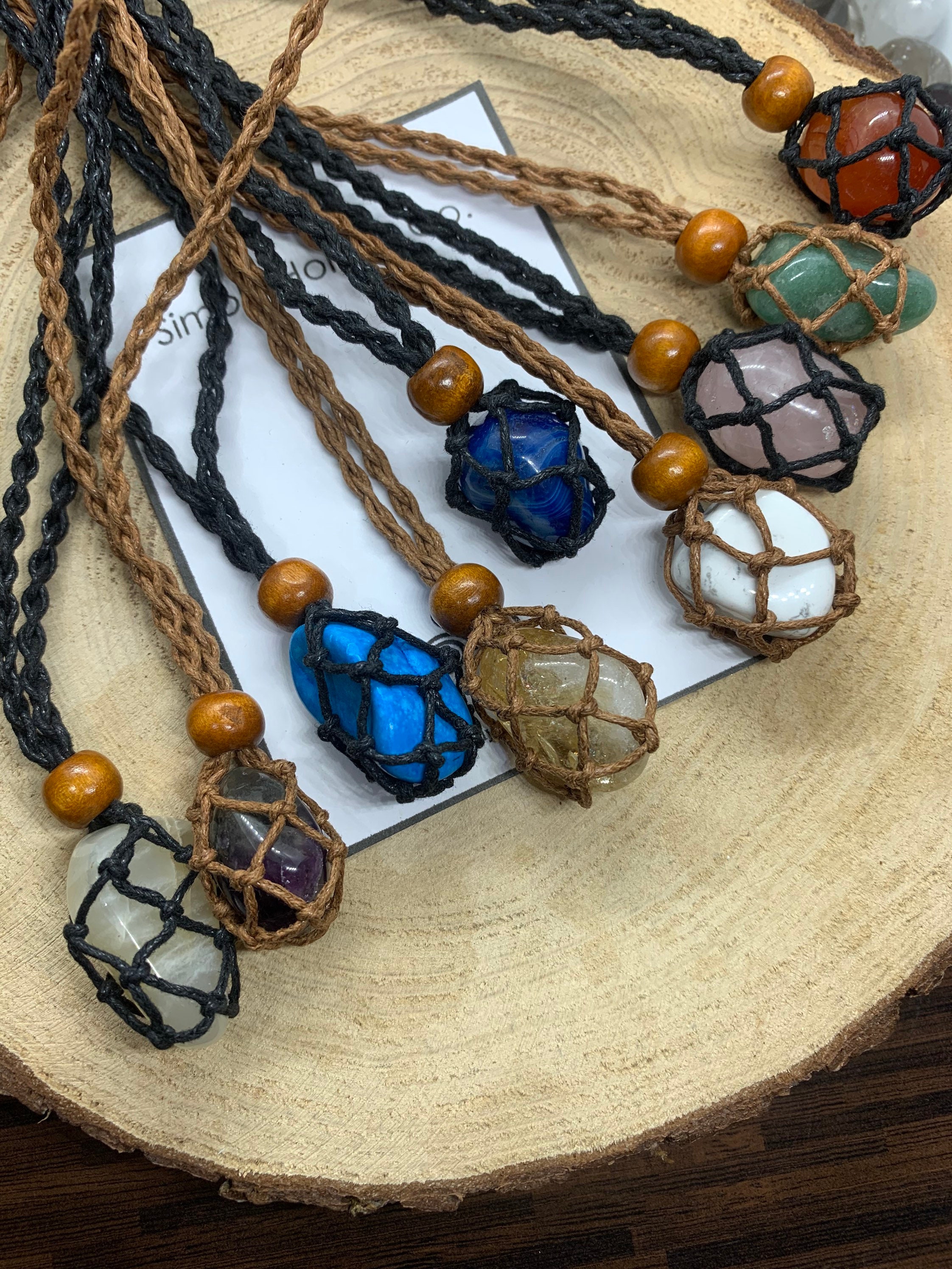 Macrame Crystal Pouch Necklace interchangeable Adjustable Etsy