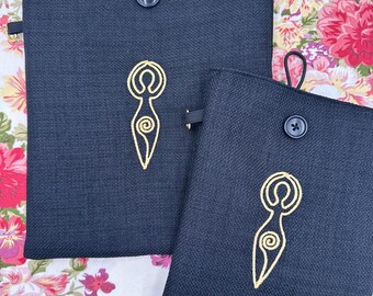 Broderad bokomslag med gudinna