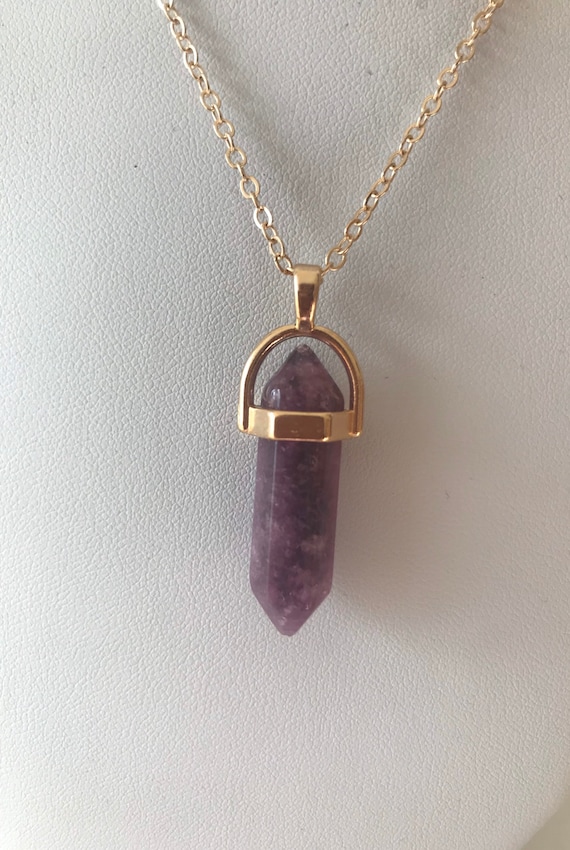 Crystal Gemstone Wand Point Necklace / Gold / Opalite / Amethyst/ Aventurine/ Rose Quartz/ Onyx / Sandstone