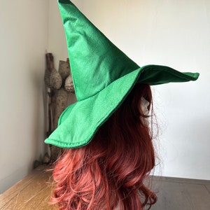 GREEN Wizard Hat , Witch Hat, Custom Hat, Cosplay Hat, Sorting Hat, Gandalf Hat, Smaller Cone Hat,  Green Witch Hat, Customizable Brim