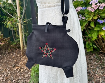 Liten svart Cauldron-väska / Axelväska / Justerbar rem