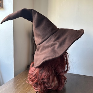 Brązowy kapelusz czarodzieja: z drucianym rondem, niestandardowy kapelusz cosplay, tradycyjny kapelusz czarownicy