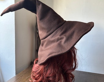 Brown Wanderer's Wizard Hat - Sloped Brim Feature - Handmade Custom for You Large Witch Hat, Cosplay Accessory