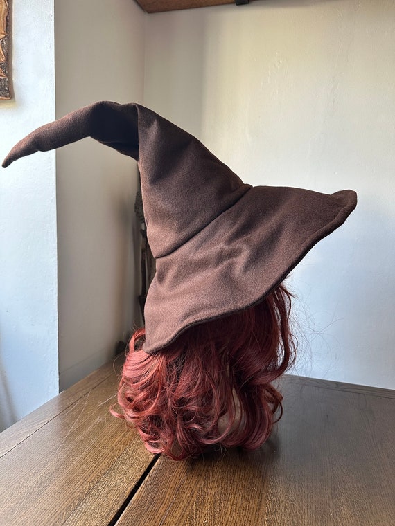 Brown Wanderer's Wizard Hat - Sloped Brim Feature - Handmade