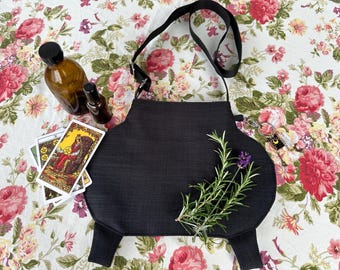Liten svart Cauldron-väska / Axelväska / Justerbar rem