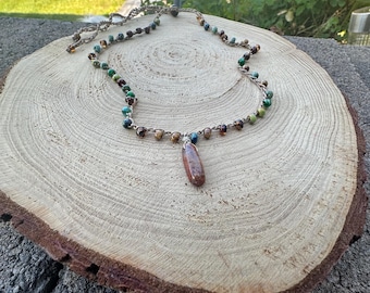 Jasper Pendant Necklace: Miyuki Picasso Bead Crochet Necklace
