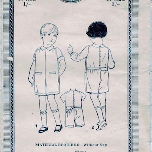 Excella 2108 Child&#39;s Play Suit - Fronts Gathered, Collar Option, Back Closure - Size 2 Breast 21 1/2 - Factory Folded.  1920&#39;s