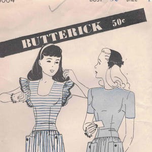 Butterick 3004 - Casual Jr. Miss Helklänning med Dirndl och Låg Midja - Miss 12, Byst 30 - Fabriksvikt. 1944
