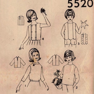 Könnte beinhalten: Ein Vintage-Schnittmuster von Simplicity zum Nähen von Kleidern. Die Schnittmuster-Nummer lautet 5520. Die Anleitung enthält Anweisungen zum Zuschneiden, Nähen und detaillierten Schneidern. Das Bild zeigt vier verschiedene Kleiderdesigns.