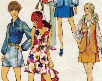 Patron De Couture Vintage Simplicity 8694 - Années 70 - Taille 14 - Pour Mini-pantalon/jupe, Blouse Et Gilet - Occasion