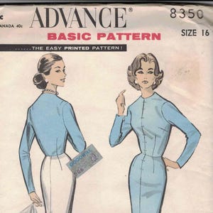 Advance 8350 - Basic Fitting Pattern - Personalize Your Sewing - Size 16, Bust 36 - Factory Folded.  1957