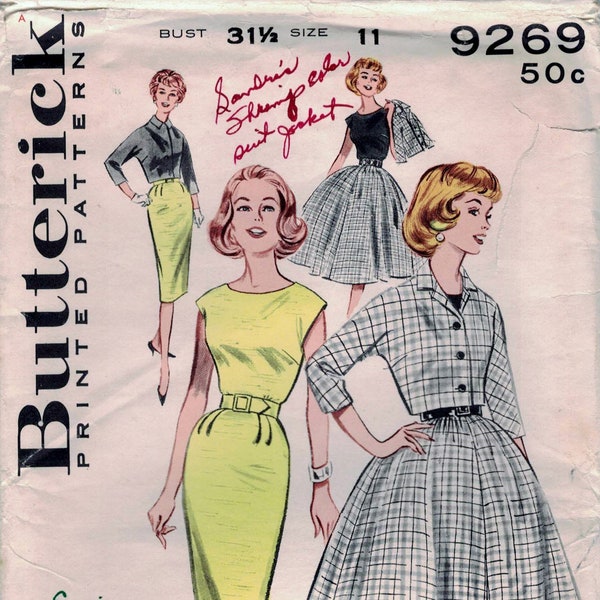 Butterick 9269 A wiggle and a walk and a giggle and a talk...Junior Wiggle Dress or Full Skirt & Jacket, Size 11, Cut and Complete,  1960