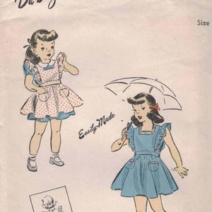 May include: A vintage Du Barry Perfect Pattern 5672 sewing envelope for a dress in size 1. The front features illustrations of a dress with ruffled sleeves and pockets, including a back view and the text Easily-Made, 15 cents, and 5672.