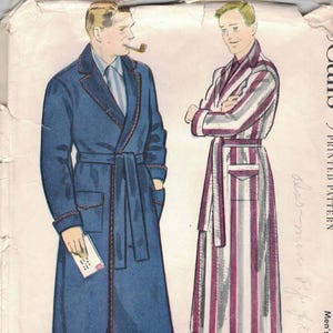 McCall's 9986 - Men's Below Knee Robe - Small, Chest 34-36 - Factory Folded.  1954