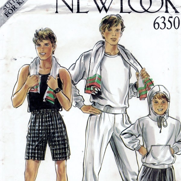 New Look 6350 Boys' Athletic Wear; Hoodie, Sweatshirt, Sweatpants, Shorts, Suitable for Knits, Sizes 4 to 12 Years, Factory Folded. 1980's