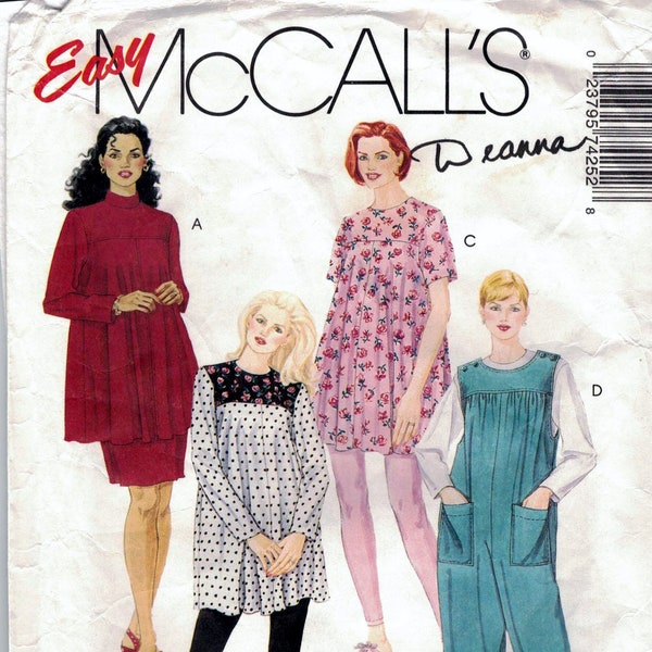 McCall 7425 - Maternity Tops, Jumpsuit, Pull On Skirt and Leggings - A wardrobe in one package - Sizes 8-10-12, Missing Elastic Guide,  1994