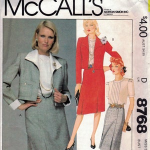 McCall&#39;s 8768  A hint of classic vintage in this pattern.  Chic & Stylish Misses&#39; Jacket, Blouse, and Skirt.  Size 14 Factory Folded.  1983