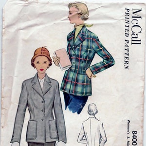 McCall's 8400 - Misses' Jacket or Blazer - Great for Cool Weather, Size 14 Bust 32, Hip Length, Fitted, Button Front, Cut/Complete. 1951