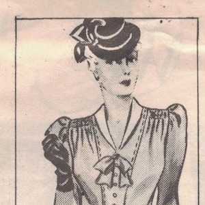 May include: Vintage fashion illustration of a woman in a dress, hat, and gloves, holding a handbag. The dress features a belted waist, a bow, and decorative stitching. The number "9192" is printed at the bottom.