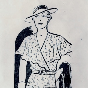 Anne Adams 2227 - Caped Frock Dress, Shaped Waistline, Paneled Skirt, Belt, Size Bust 38, Unprinted Pattern and Complete.  1935