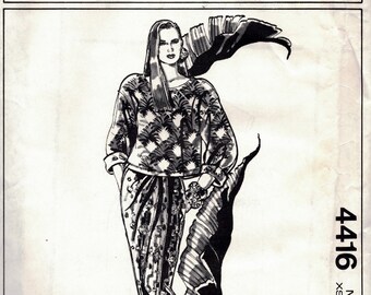 S M 1980/'s Size XS Pauloa Patterns 3300 Unisex Oversized T Shaped Pullover Top and Wide Waisted Tapered Pants L Factory Folded