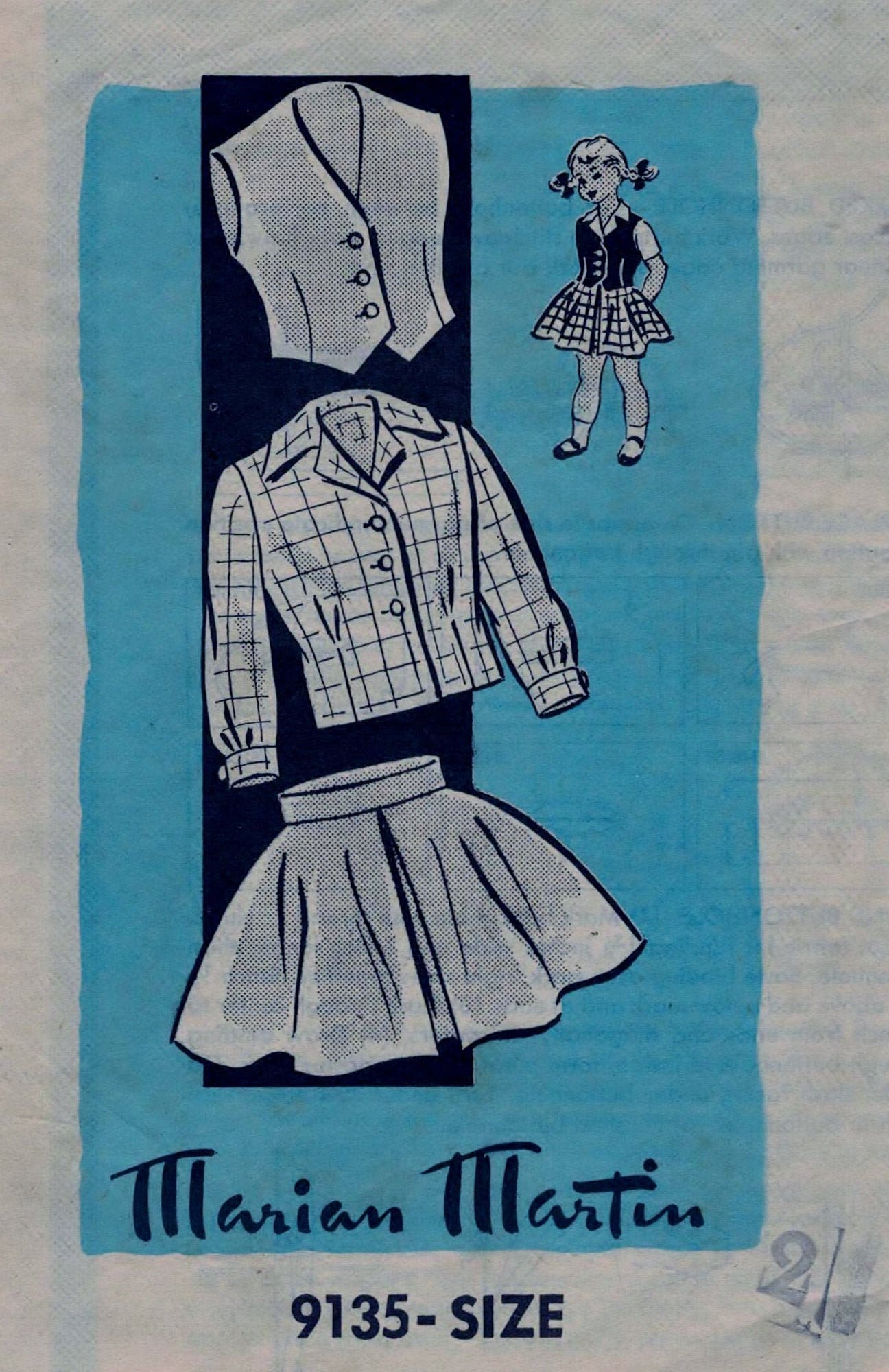 Marian Martin 9135 Little Girls' Skirt, Fitted Blouse