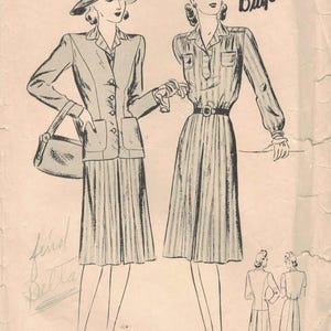 Butterick 1841 - Misses' Tailored Jacket and Shirtwaist Dress - Miss 18, Bust 36, Unprinted Cut and Complete.  1940's