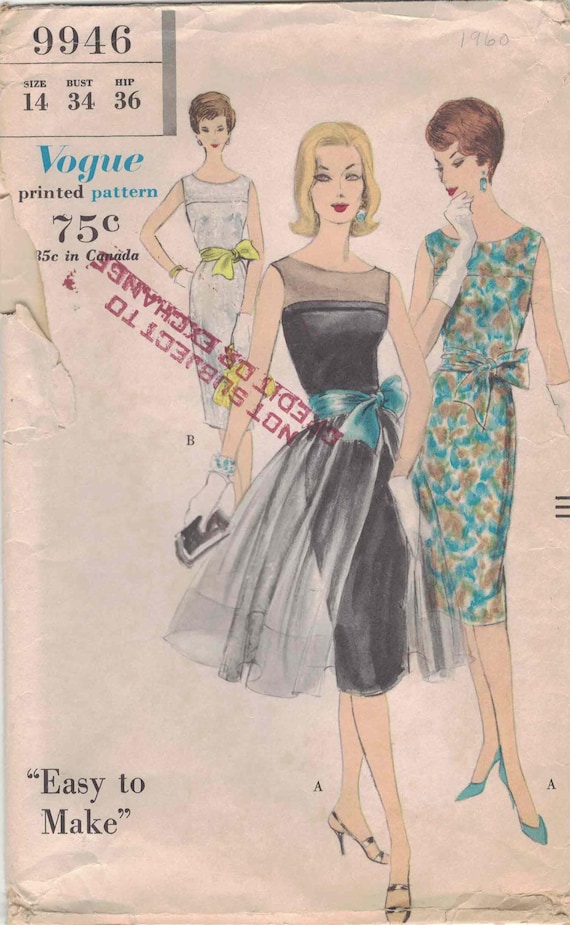 Vogue 9946 - Cocktail Dress with One-Piece Dress and Detachable Overskirt - Miss 14, Bust 34