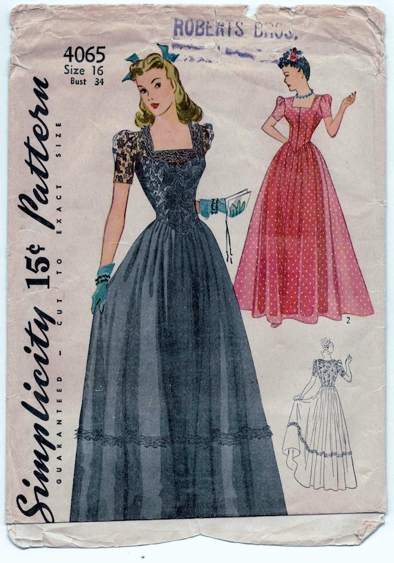 Simplicity 4065 - Beautiful Gown - Full Skirt, Square Neckline, Short Sleeves - Miss16 Bust 34, UNPRINTED, FACTORY FOLDED 1942 - Etsy Simplicity 4065 - Beautiful Gown - Full Skirt, Square Neckline, Short Sleeves - Miss16 Bust 34, UNPRINTED, FACTORY FOLDED 1942 - Etsy