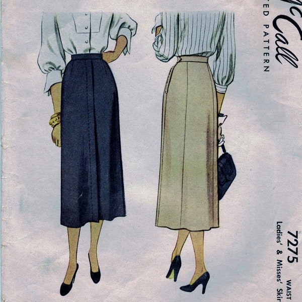 McCall 7275  Subtle Detail - Skirt with darts and detail.  Ladies or Misses' Skirt Size Waist 24.  Printed Pattern.  Cut and Complete.  1948