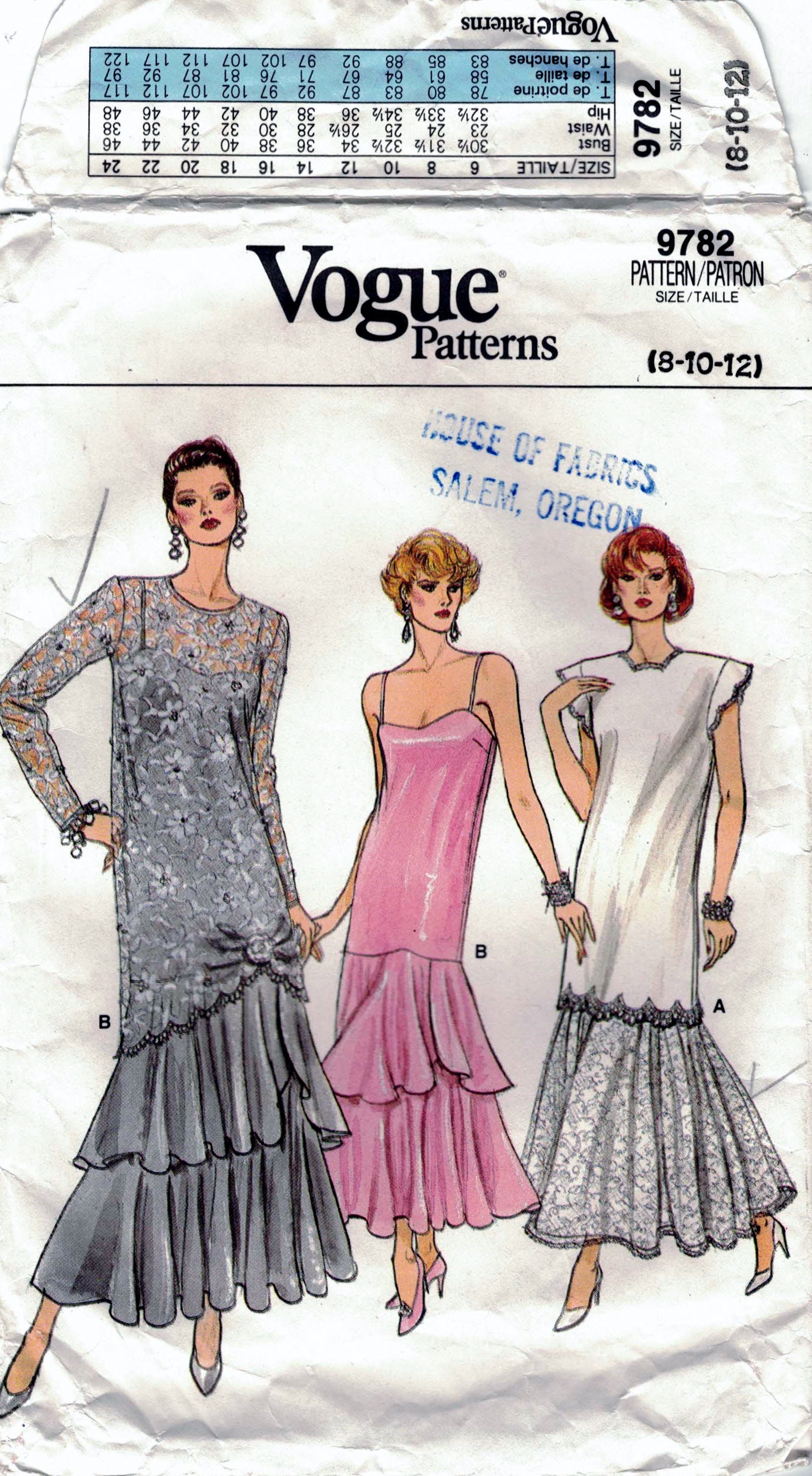 Misses' Tunic and Dress:  Pullover Tunic or Sheer over Spaghetti Strap Tiered Dress Sizes 8-10-12 Cut and Complete 1986 Vogue 9782