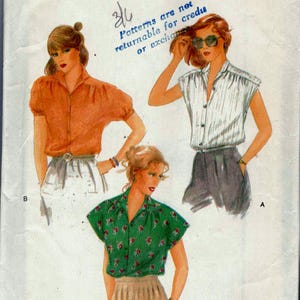Vogue 7321 - Set of Misses&#39; Blouses  - Button Front Sleeve and Collar Options - Miss Size 8, Bust 30 1/2, Cut and Incomplete  1970&#39;s
