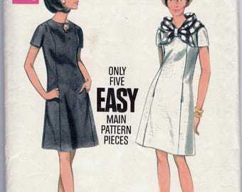 Butterick 4740 - A-Lione Dress with Princess Seams, Pockets, Scarf Loop, Miss 14, Bust 36, Cut and Complete.  1968