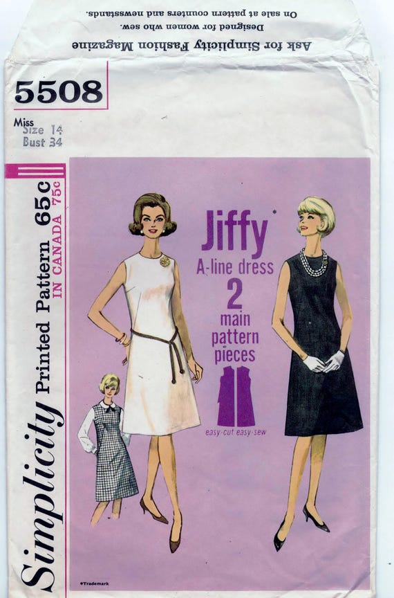 Simplicity 5508 - Sleek Simple and Easy to Make Dress or Jumper - Miss Size 14, Bust 34 - Cut and Complete. 1964 - Etsy Simplicity 5508 - Sleek Simple and Easy to Make Dress or Jumper - Miss Size 14, Bust 34 - Cut and Complete. 1964 - Etsy