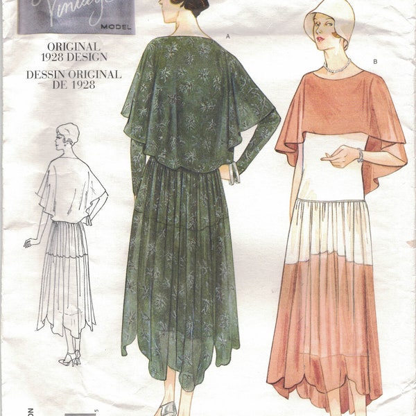 Vogue 2535 VINTAGE - Original 1928 Design -  Misses' Dress with Caplet and Slip.  REPRODUCTION - Size 6-8-10, Factory Folded.  2001