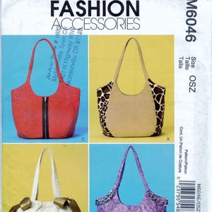 McCall's 6046 - Talla única - Bolso estilo hobo - 4 estilos - Cremalleras, cintas y cadenas - Plegado de fábrica. 2010