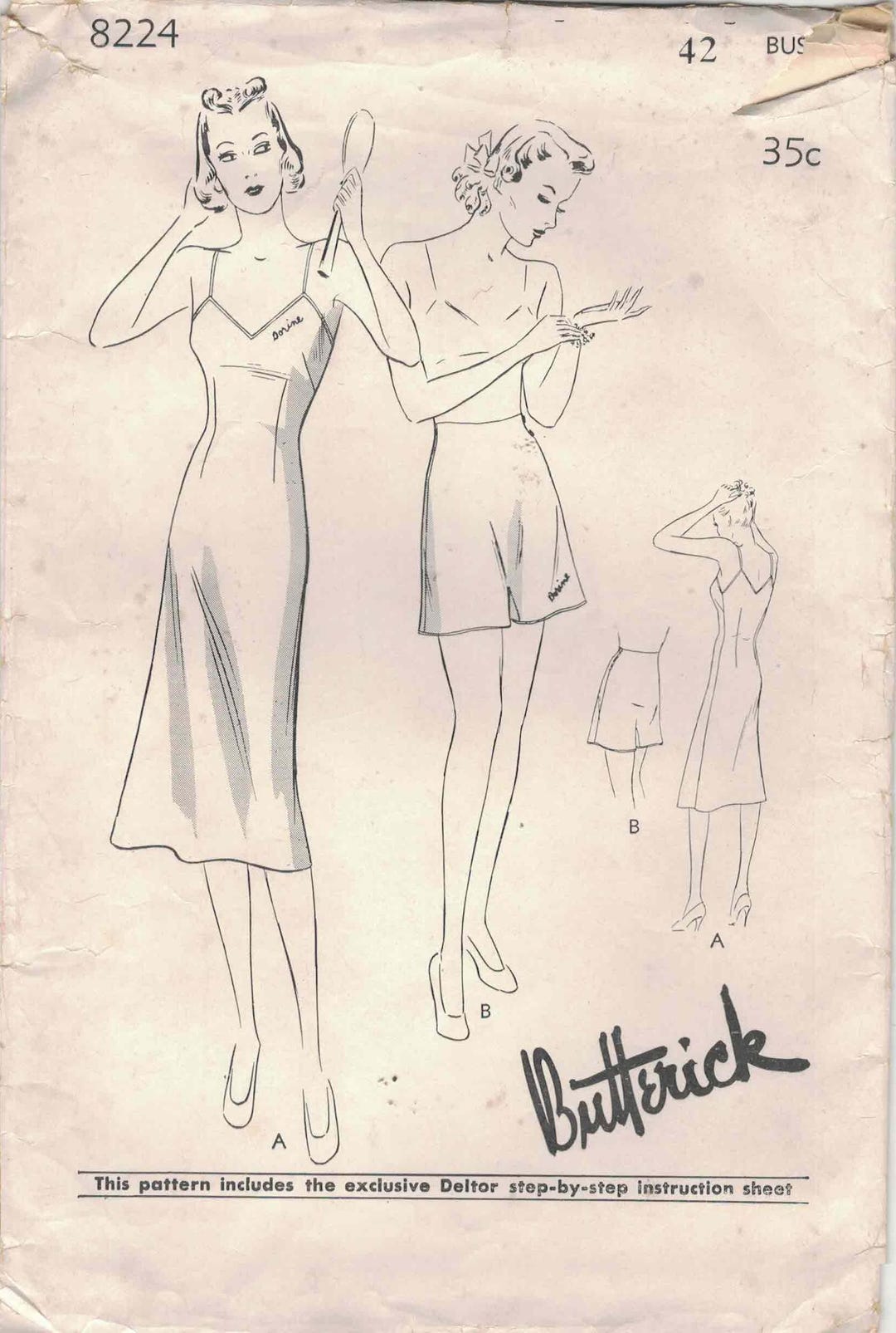 Butterick 8224 Misses' Full Slip and Panties - Bust 46, Unprinted Cut ...