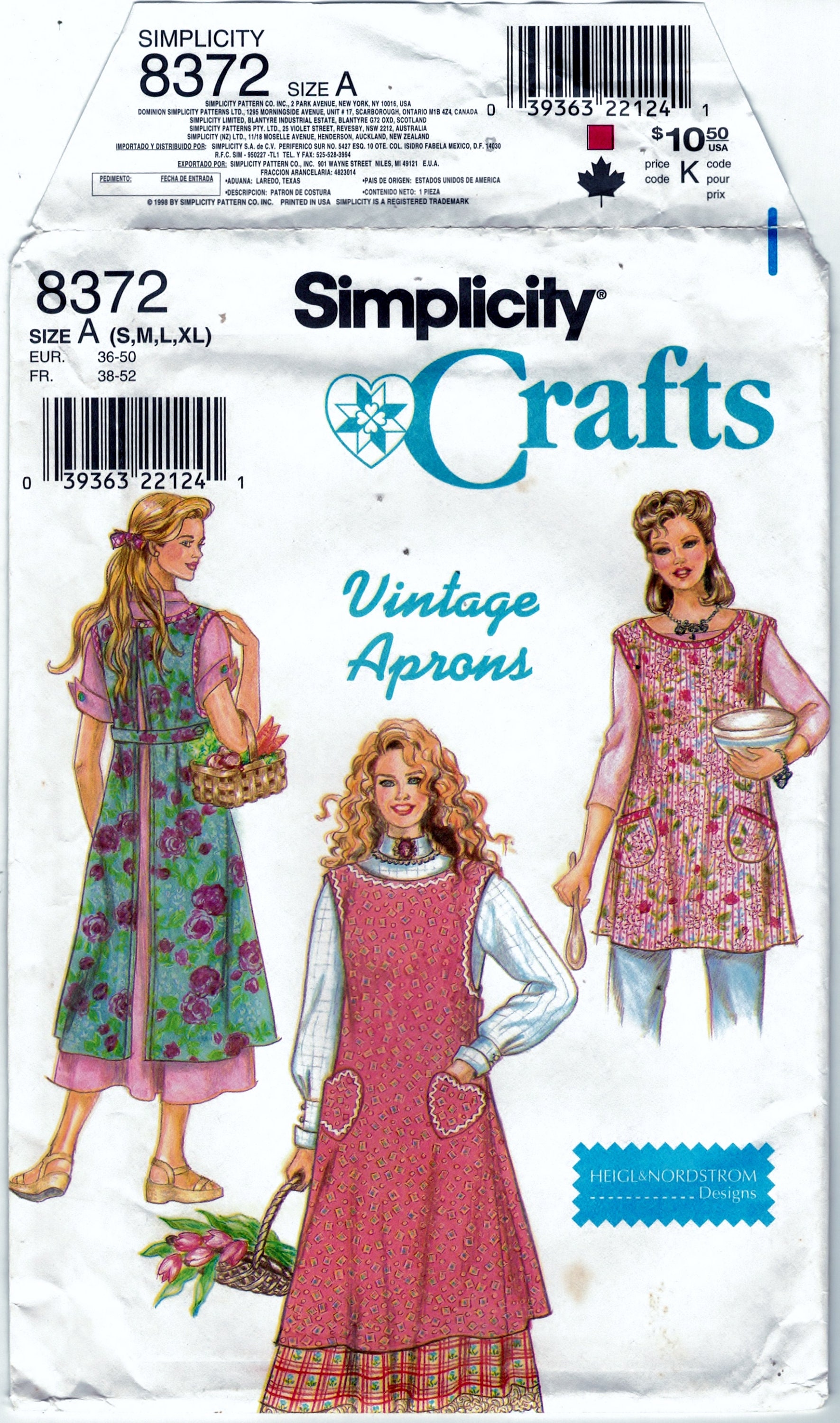 Long or Short Simplicity 8372 Uncut Size S M L XL Vintage Style Apron Sewing Pattern