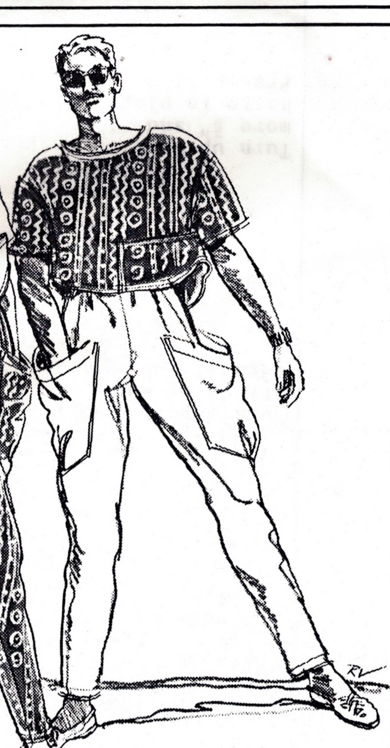 S M 1980/'s Size XS Pauloa Patterns 3300 Unisex Oversized T Shaped Pullover Top and Wide Waisted Tapered Pants L Factory Folded