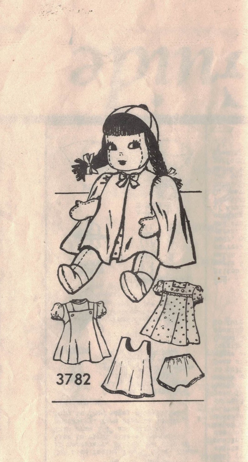 Dress Mail Order 3782-20 Doll and Doll Wardrobe Doll UNPRINTED Complete Jumper Blouse 1948 Cape Pantie and Shoes Slip Beanie