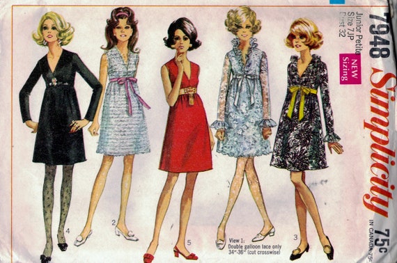Simplicity 7948 - Evening Empire Waistline Dresses Incudes Lace on Lace Dress: Size Junior Petite 7JP, Bust 32, Factory Folded. 1968 - Etsy Simplicity 7948 - Evening Empire Waistline Dresses Incudes Lace on Lace Dress: Size Junior Petite 7JP, Bust 32, Factory Folded. 1968 - Etsy